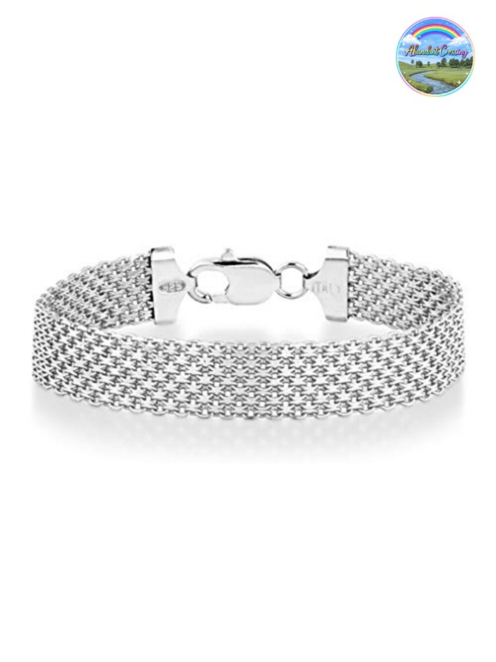 925 Sterling Silver 12mm Italian Mesh Link Chain Bracelet Unisex